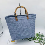 KAMAMES American Woven Tote Large Capacity Ins Internet Celebrity Women's Handbag Retro Large Capacity Handmade Straw Bag Bag