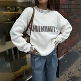 2025 New color contrasting collar letter lazy wind sweater trendy brand design sense contrasting color autumn and winter sweater women's wholesale customization