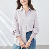 Cotton cocoon, lapel collar long-sleeved shirt for women's spring and summer new commuting loose and thin top, long-sleeved air-conditioning shirt