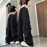 kamames NEWn Retro Overalls Women's  Summer High Waist Straight Wide-Leg Pants Loose Design Casual Mopping Trousers