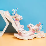 KAMAMES Princess Sandals for Girls Summer New Polyurethane Soft-Soled Velcro Little Girl's Shoes Open Toe Cartoon Beach Shoes