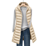 Cross-border foreign trade 2024 women's autumn and winter medium and long hooded light down cotton clothes, vest jacket, cotton vest