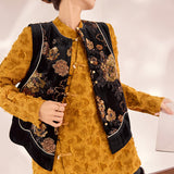 Spring new national style design sense mulberry silk light luxury black beads irregular embroidery temperament vest MZ093