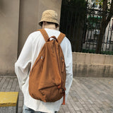 KAMAMES Japanese Personality Fashion Brand Schoolbag High School and College Student Backpack Women's Fashion Casual Pure Color Washed Canvas Backpack Men