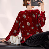 Guofeng Winter  New Flower Embroidery Bead Design Shirt Fashion Crew Neck Mulberry Silk Top MZ005