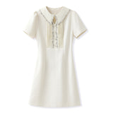Qianjin Wind Bubble Sleeve Dress Women's  New Summer Short Sleeve Heavy Industry Bead Waist A-word Skirt M6073