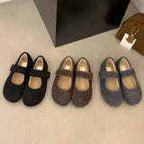 2025  Thick-soled velvet Velcro fluffy shoes women's shoes popular autumn and winter with skirts Mary Jane single shoes warm cotton shoes