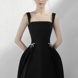 2025 niche design black and white satin suspender evening dress banquet birthday party temperament small dress can be worn at ordinary times