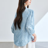 Cotton cocoon V-neck embroidered hollow seven-quarter sleeve shirt women's spring and summer  new pure cotton temperament simple top shirt