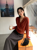 2025 popular winter new temperament V-neck lace polished bottoming shirt women's versatile top women's 89177