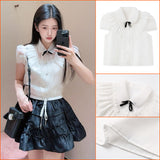 summer new doll collar bow short-sleeved ruffle edge single-breasted fashionable versatile shirt women MZ031
