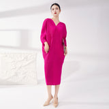 2025 large size women's skirt women's summer dress bat sleeve high sense 2025 Popular trade temperament pleated skirt