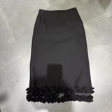 2025 spring Korean version fashionable versatile high waist rear split ruffle edge skirt medium and long temperament skirt women