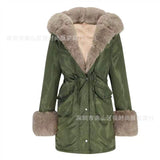 eBay  autumn and winter explosion slim-fit warm women's coat medium and long hooded imitation fur cotton coat wholesale