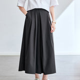 Cotton cocoon, commuter pocket elastic waist wide-leg nine-point pants, summer  new fashionable versatile and thin pants