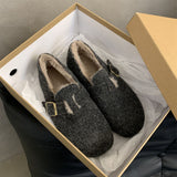 2025  Retro velvet Birkenstocks women's shoes popular new autumn and winter Korean version Doudou shoes velvet thermal cotton single shoes