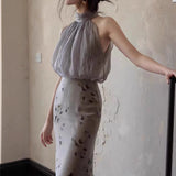 2025 spring and summer cold wabi-sabi butterfly splicing tulle neck skirt, hazy and elegant like fog~