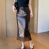 2025 Popularan goods  early spring high-end heavy industry sequined skirt women's niche designer chocolate brown skirt