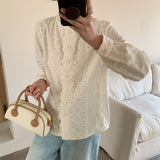 [Customized] Shirt Girl  Spring New Apricot Sugar  Lace Collar Cotton Shirt Heavy Industry Embroidery