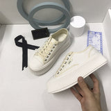 kamames Classic Style Mid-Ancient Canvas Shoes  New Low-Top Lace-up Internet Celebrity Biscuit Shape Shoes Color Matching round Head Thick Bottom Women's Shoes