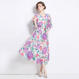 Gentle wind temperament Tencel skirt elegant drape print dress large size loose dress