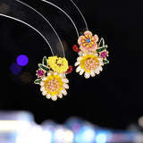 2025 pastoral style small fresh flowers asymmetrical drop stud earrings women's s925 silver needle super fairy temperament light luxury earrings