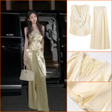 light luxury sexy sleeveless lace vest high waist slim wide leg trousers summer senior two-piece set N4003