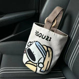 KAMAMES Office Worker Portable Handbag Canvas Bucket Bag Cute Bucket Hand Carry Lunch Bag Mom Outing Handbag