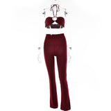 2025 Popular,  ins summer new casual suit sexy tube top drawstring neck top high waist pit strip trousers women