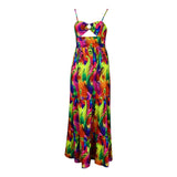 C8465  New Summer New Long Dress Spaghetti-Strap Floral Print Sexy Fashion Style Large Swing Skirt European and American Style Dress