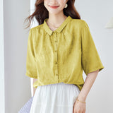 Cotton cocoon, retro heavy industry three-dimensional embroidery ramie shirt women
