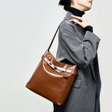 KAMAMES 2025 New leather oil wax tote bag women's bag, large-capacity shoulder bag commuter armpit bag work original design