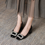 2025 5288-9 Mary Jane shoes women's head patent leather medium heel rhinestone square buckle shoes women's Korean version light mouth thick heel single shoes autumn