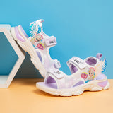 KAMAMES Princess Sandals for Girls Summer New Polyurethane Soft-Soled Velcro Little Girl's Shoes Open Toe Cartoon Beach Shoes