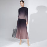2025 Hot trade fashion spring suit women's high-end sense new hot sale gradual change pleated t-shirt skirt two sets