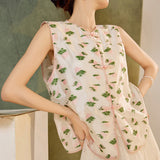 Guofeng  Summer Fashion Embroidery Printed Vest New Chinese High-end Light Luxury Disc Buckle Sleeveless Vest N4089
