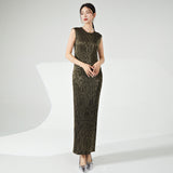 2025 Hot-style texture dress women's summer bronzing straight long dress high-end temperament elegant  dress