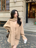 2025 popular autumn and winter new wool knitted sweater with scarf + hip skirt two-piece set 25184