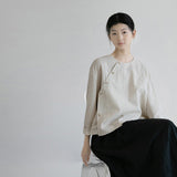 popular spring new Chinese coat new, beige round neck seven-quarter sleeve Chinese top women's B0119