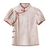 New Chinese style jacquard design shirt  summer retro stand-up collar bubble sleeve embroidered top women's N4068