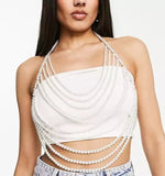 2025 120138  hot-selling vest fashionable and exquisite multi-layer wavy fringe chain neck pearl chain top body chain