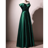 2025 One-word shoulder evening dress dark green student piano art test vocal temperament annual meeting host female New supply