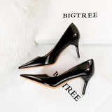 2025 9511-6  style fashionable simple thin heel super high heel patent leather shallow mouth pointed head sexy nightclub showing thin women's single shoes