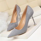 2025 1716-1 Korean version fashionable and sexy pedicure and thin high heels women's shoes thin heels high heels suede light mouth pointed single shoes