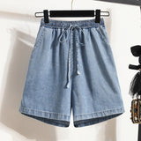 kamames Real Shot plus Size Fat Sister Tencel Shorts Women's Summer Thin Elastic High Waist Loose Wide Legs Denim Shorts