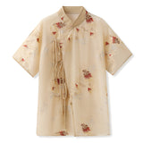 Mulberry silk new Chinese women's embroidered shirt  summer new premium thin short-sleeved top M5100
