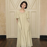 Summer fashion Korean version temperament Tencel long dress  simple and thin sweet lotus leaf sleeve dress women N4061