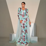 2025 high-end long-sleeved temperament V-neck long sequined online banquet evening dress bridesmaid dress women