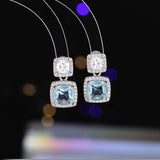 2025 New temperament square diamond colored treasure earrings women's super flash zircon earrings light luxury niche design high-end small earrings