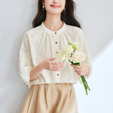 Cotton cocoon, small fresh retro embroidered shirt women's spring and summer  new design sense niche  chic top